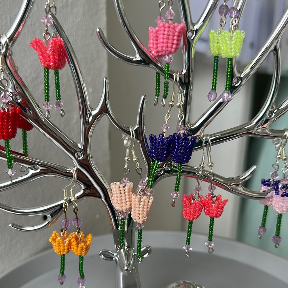 Colorful Beaded tulip Flower Earrings